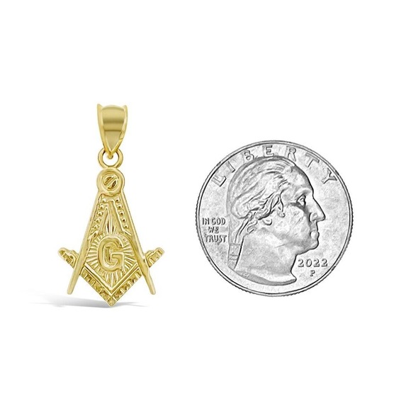10k Yellow Gold Masonic Pendant Square Compass Charm 1.6" - Picture 2 of 3